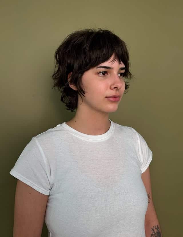 16. Dark Chocolate Shaggy Pixie Mullet - Pixie Cut For Thin Hair