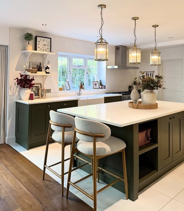 10. Dark Green Kitchen Island With Classic Elegance - green kitchen ideas