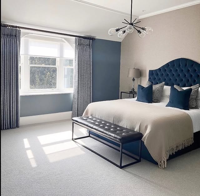 1. Navy Blue and Soft Gray Guest Bedroom Elegance - guest bedroom ideas