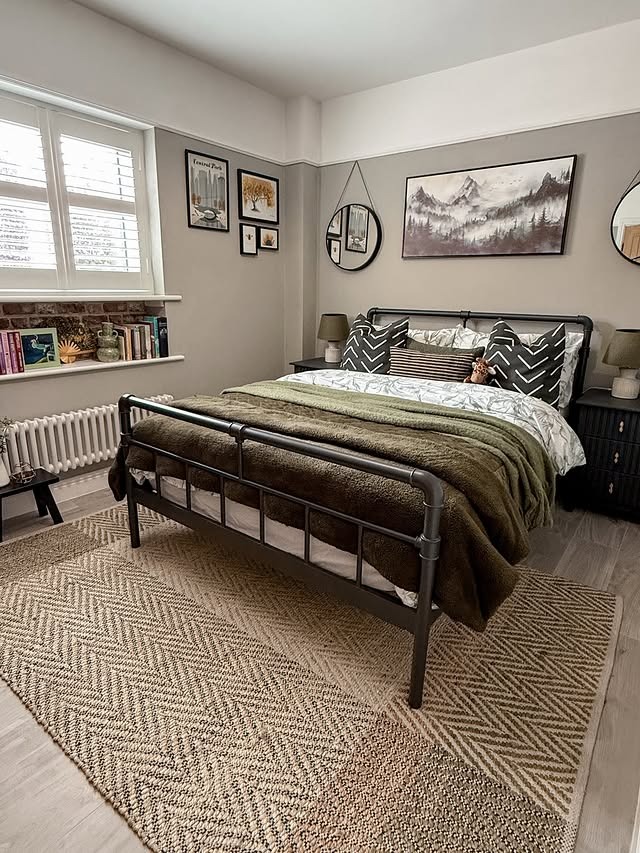 4. Warm Gray and Olive Green Cozy Guest Bedroom - guest bedroom ideas