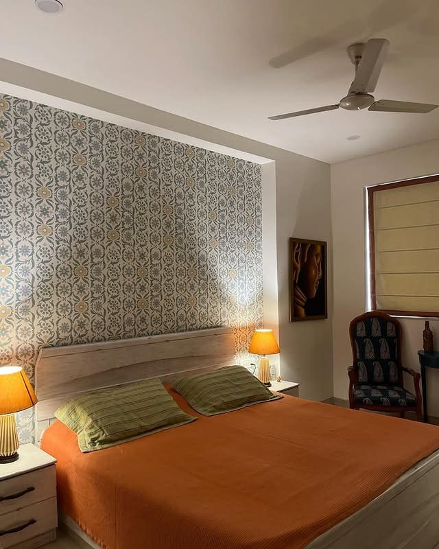 11. Terracotta and Gray Patterned Guest Bedroom Style - guest bedroom ideas
