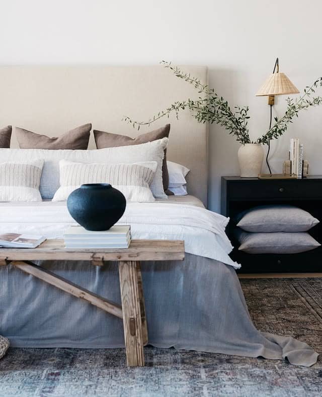 12. Soft Beige and Charcoal Organic Modern Guest Bedroom - guest bedroom ideas