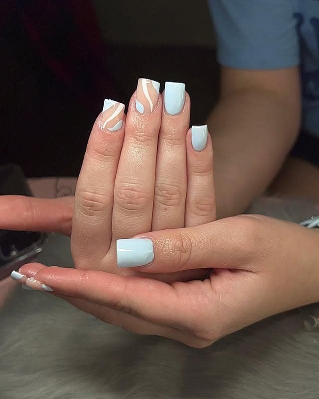 10. Abstract Pale Blue Square Nails - light blue nail ideas