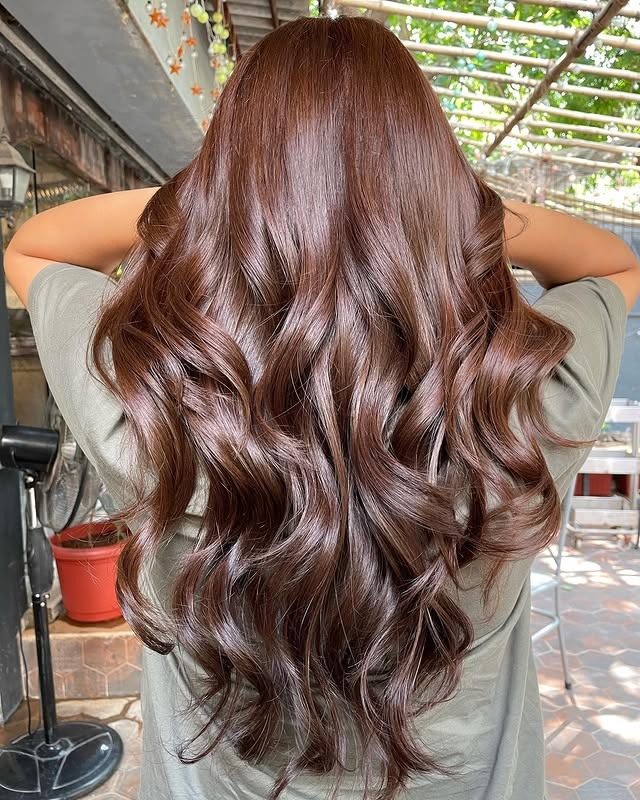 11. Rich Rose Brown Hollywood Waves - Rose Brown Hair Color
