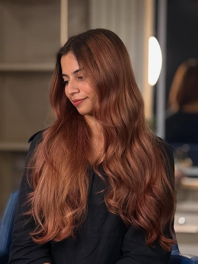 12. Rose Brown Long Layered Blowout - Rose Brown Hair Color