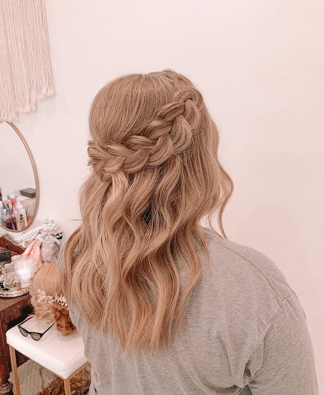 1. Soft Blonde Crown Braid Half-Up Hairstyle - Crown Braid Hairstyles