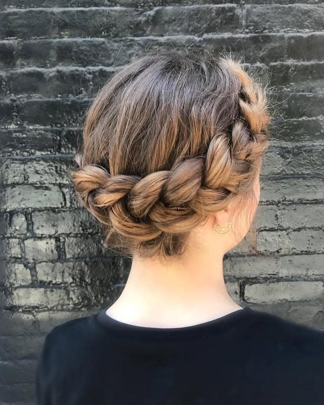 3. Dimensional Brunette Crown Braid Updo - Crown Braid Hairstyles