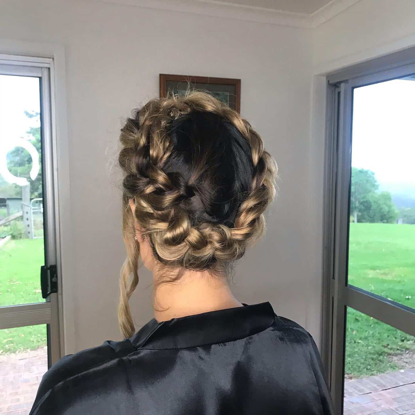 13. Smoky Brunette Crown Braid Updo - Crown Braid Hairstyles