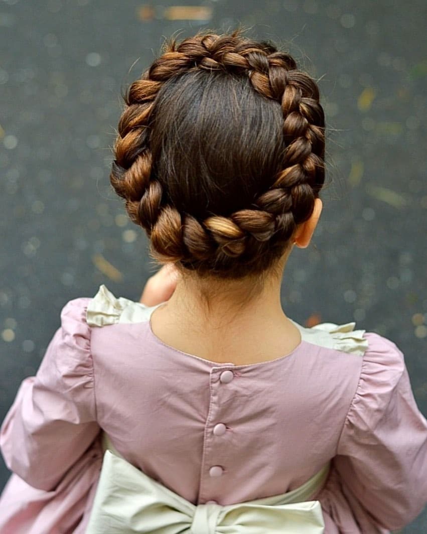 18. Chestnut Brown Crown Braid Halo Updo - Crown Braid Hairstyles