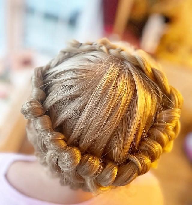 21. Platinum Blonde Crown Braid Halo Updo - Crown Braid Hairstyles