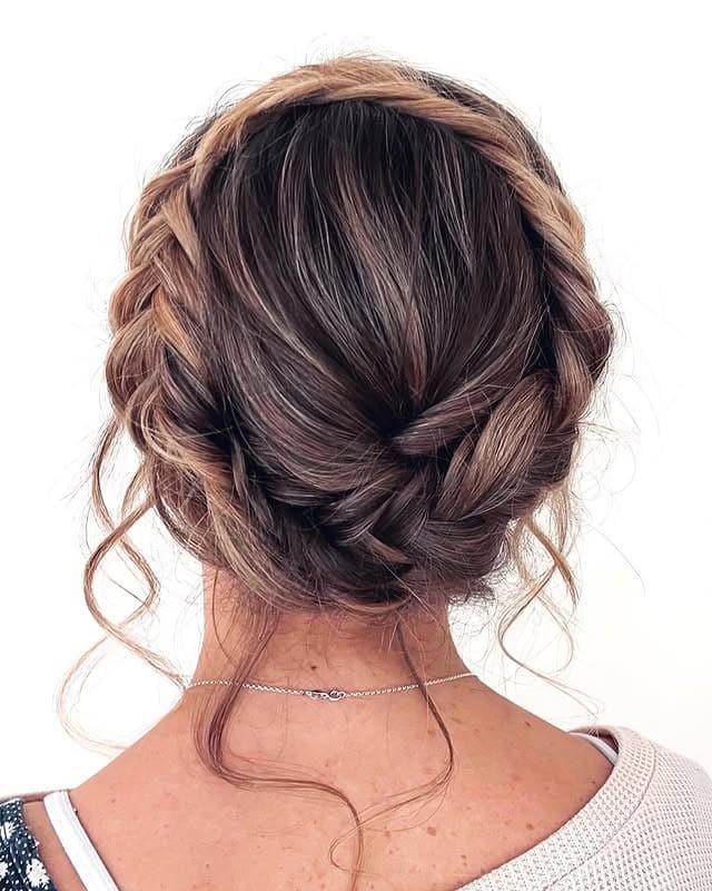 22. Mocha Brown Crown Braid Low Bun - Crown Braid Hairstyles