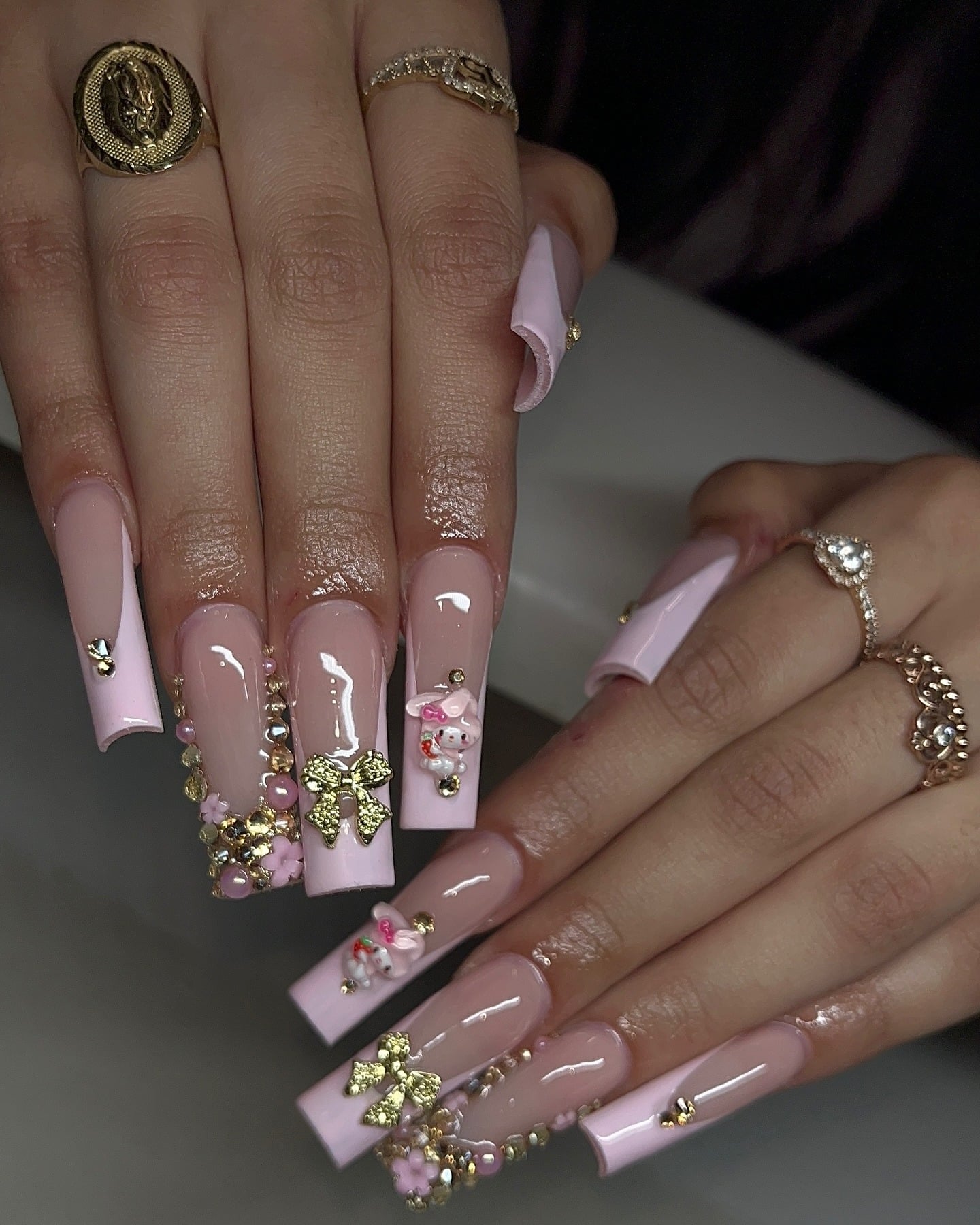 18. Blush Pink Charm Coffin Nails - long nail ideas