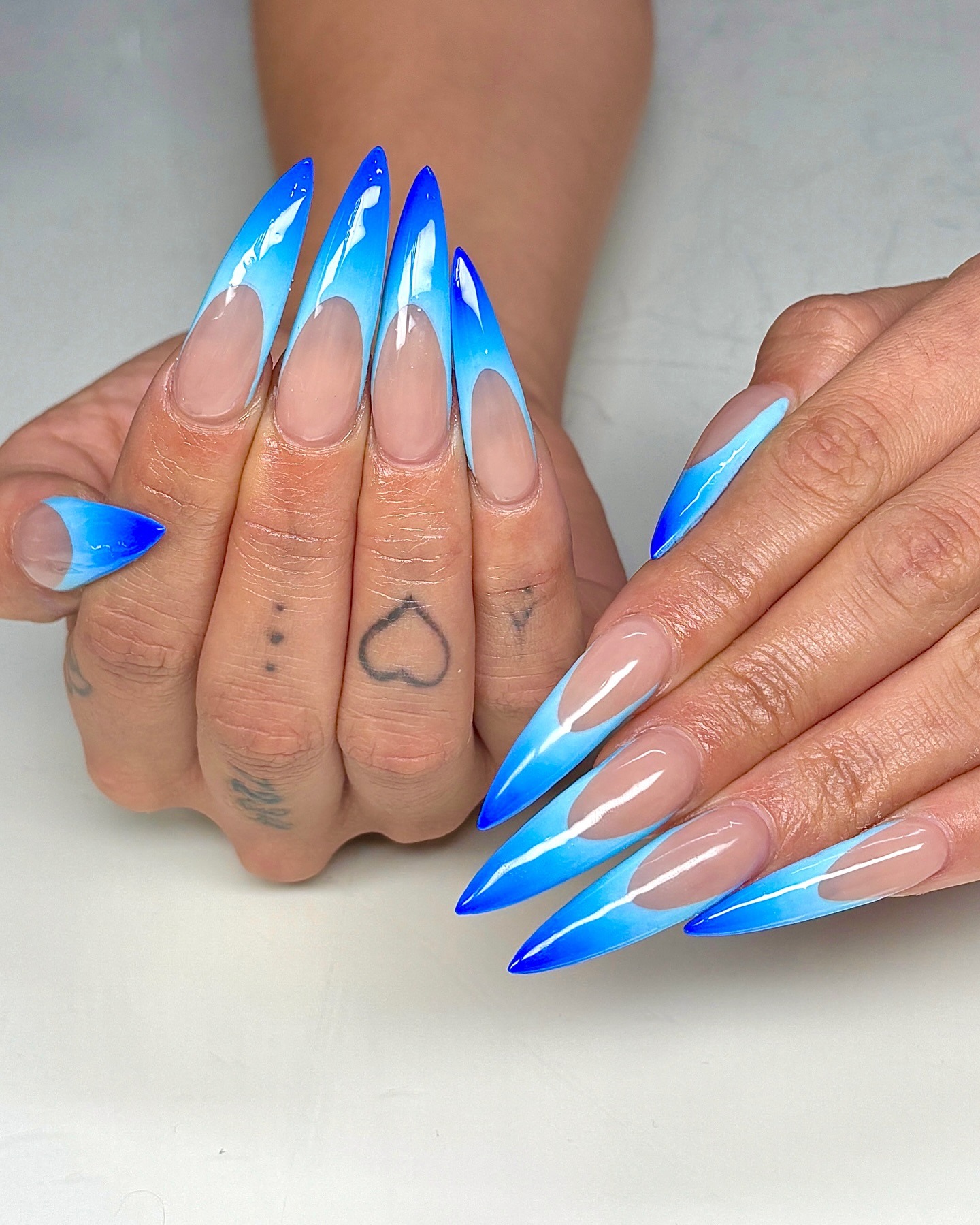 19. Electric Blue Ombre Stiletto Nails - long nail ideas