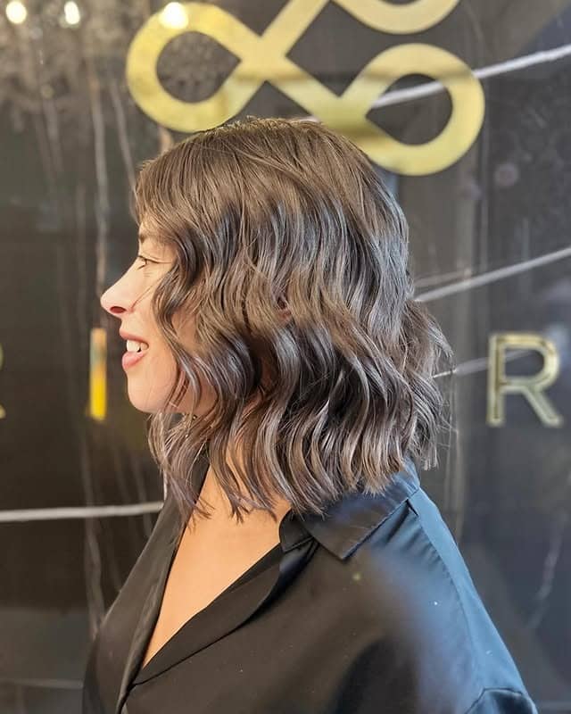 7. Ash Brown Wavy Midi Bob - Midi Cut Hairstyles