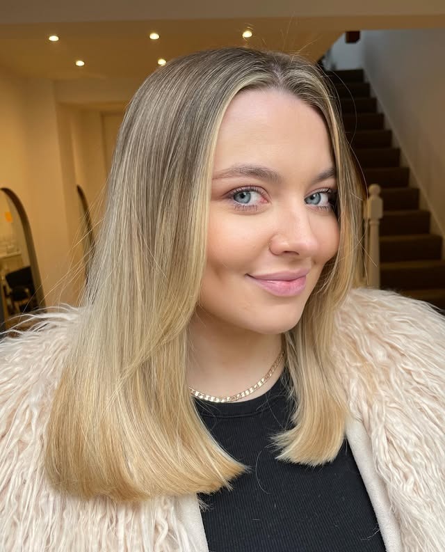 13. Champagne Blonde Blunt Midi Cut - Midi Cut Hairstyles