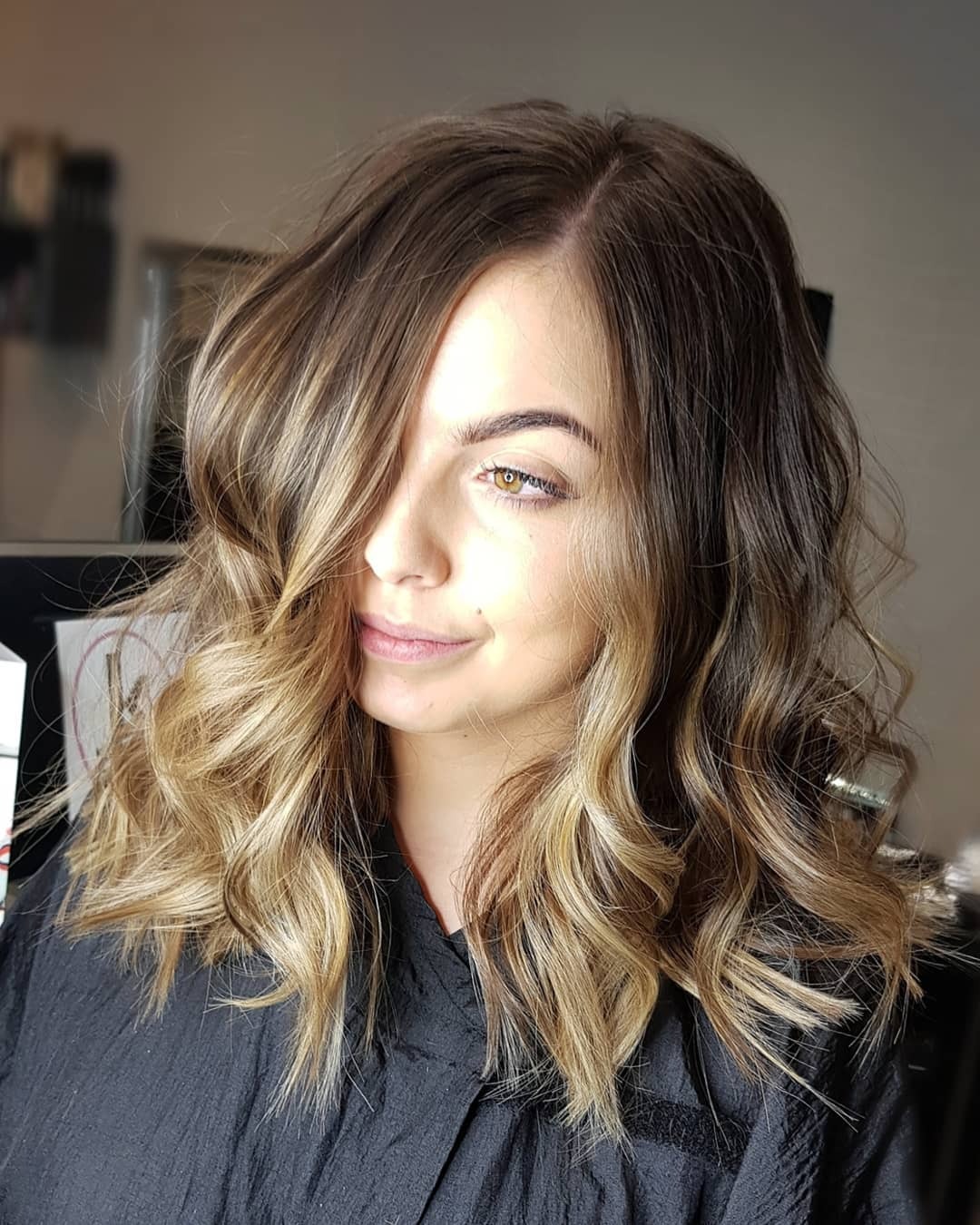 20. Brunette Midi Cut with Beige Blonde Highlights - Midi Cut Hairstyles