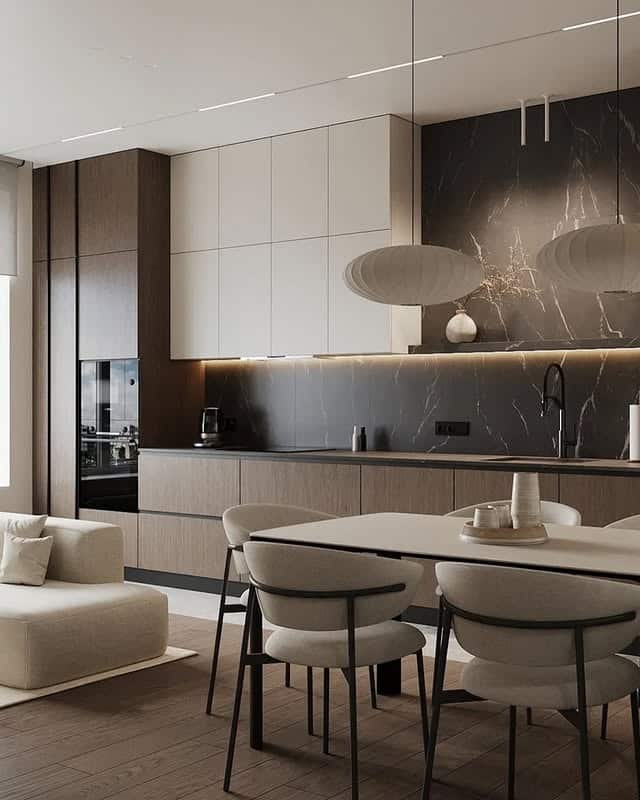 18. Taupe and Dark Stone Contemporary Open-Plan Kitchen - elegant kitchen ideas