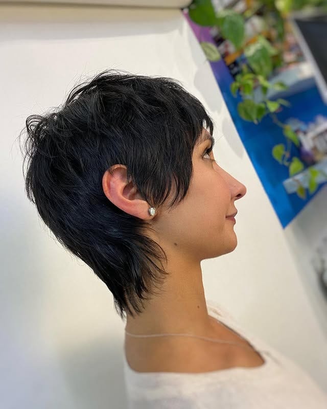 14. Jet Black Shaggy Undercut Pixie Mullet - Undercut Pixie Haircut