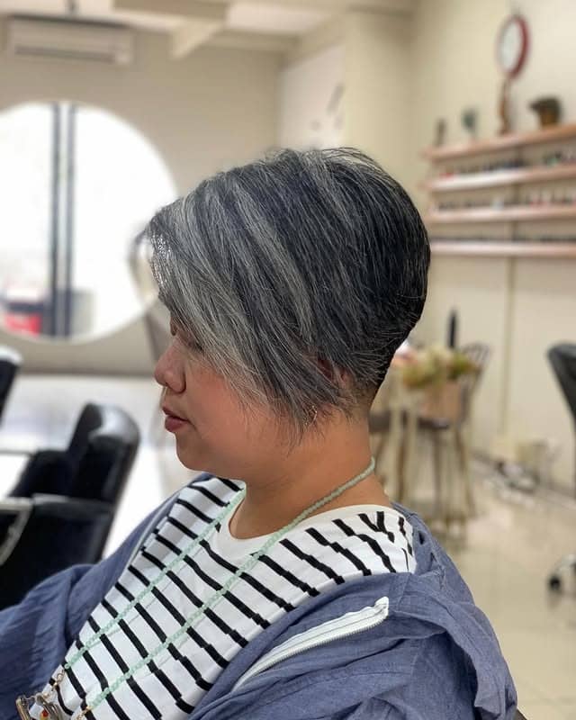 16. Salt-and-Pepper Asymmetrical Undercut Pixie Bob - Undercut Pixie Haircut