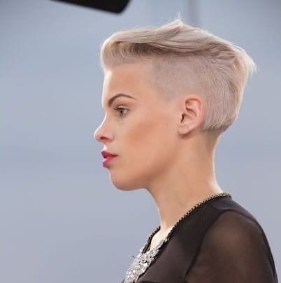 20. Platinum Blonde Pompadour Undercut Pixie - Undercut Pixie Haircut
