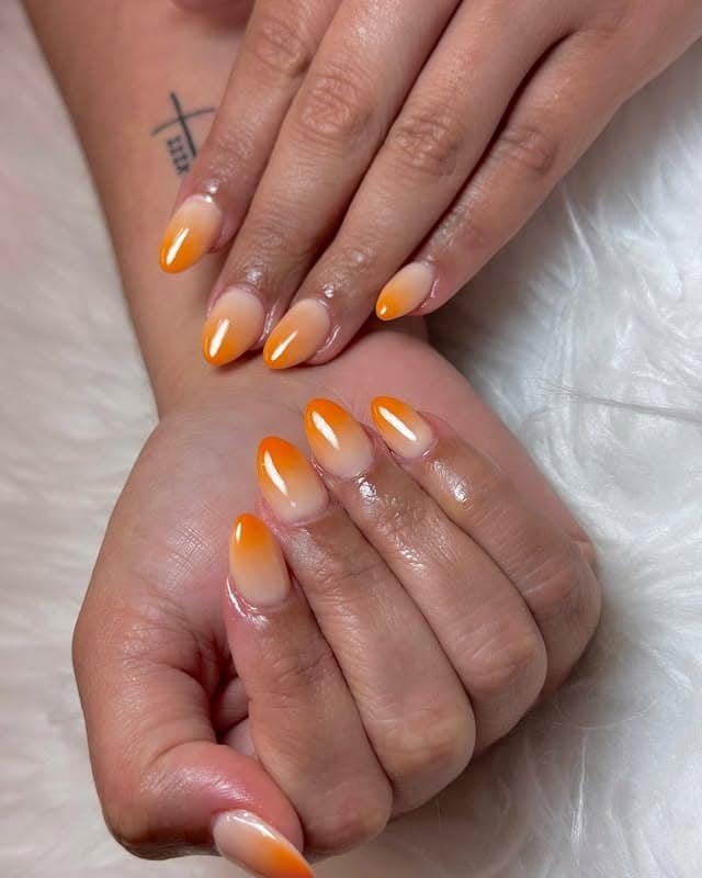 3. Orange Ombre Almond Nails - simple fall nail ideas