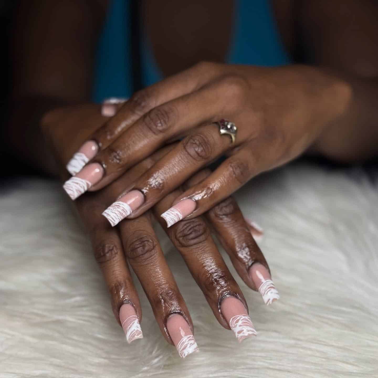 4. White Marble French Square Nails - simple fall nail ideas