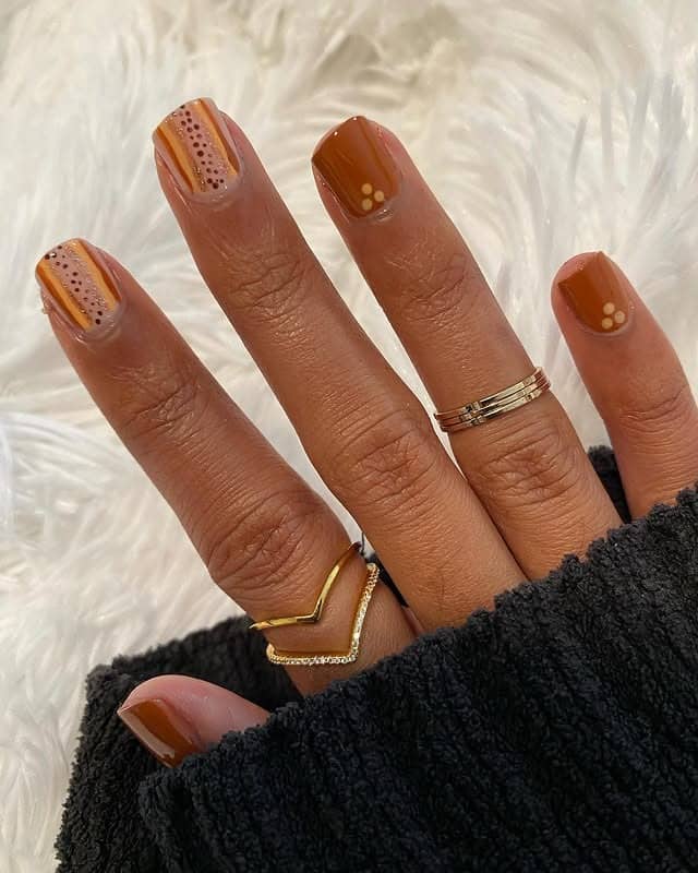 7. Retro Brown Pattern Short Square Nails - simple fall nail ideas