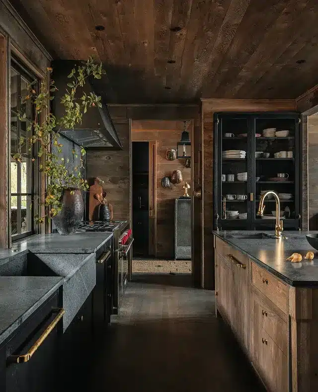 1. Moody Walnut and Charcoal Kitchen with Brass Accents - simple kitchen ideas