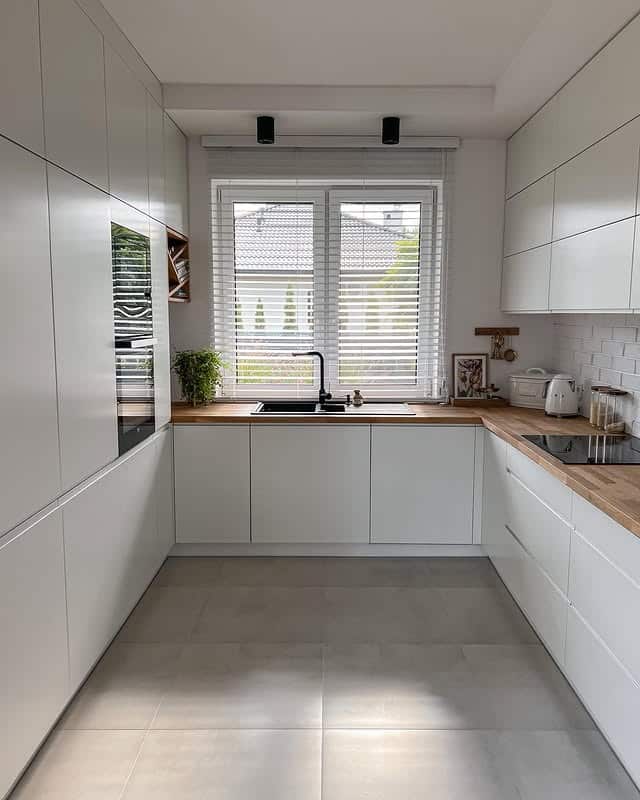 14. Modern White and Oak Galley Kitchen - simple kitchen ideas
