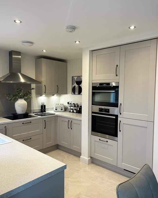 21. Modern Greige Kitchen with Clean Shaker Cabinetry - simple kitchen ideas