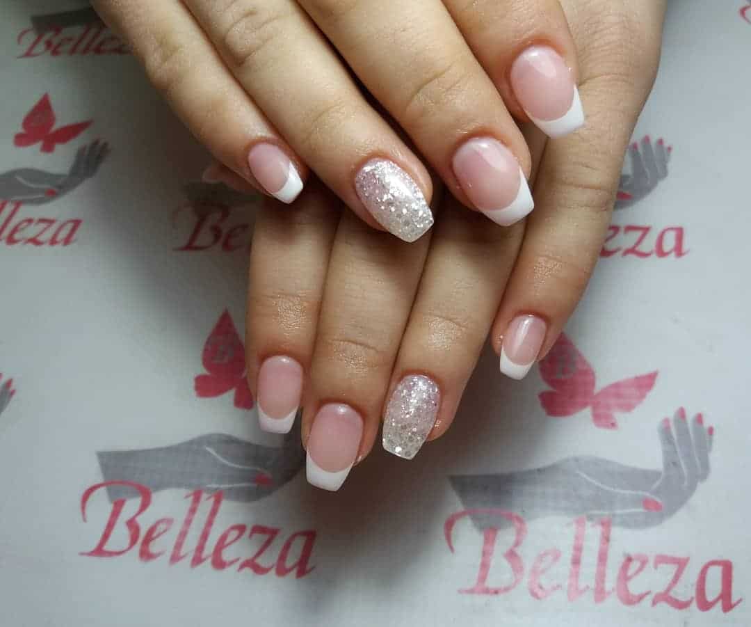 8. Classic French Glitter Square Nails - sparkly nail ideas