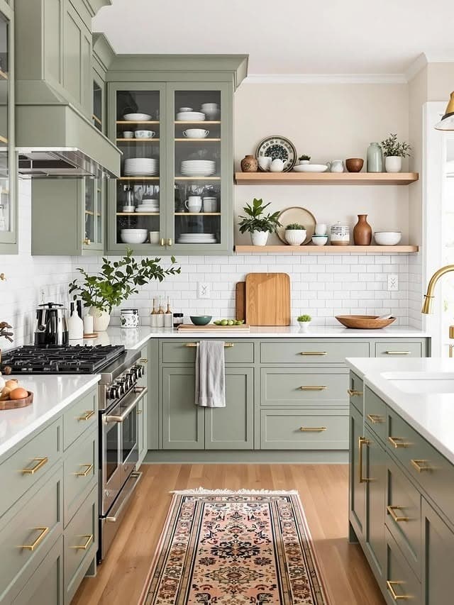 3. Soft Sage Green Kitchen with White Countertops - light color kitchen ideas