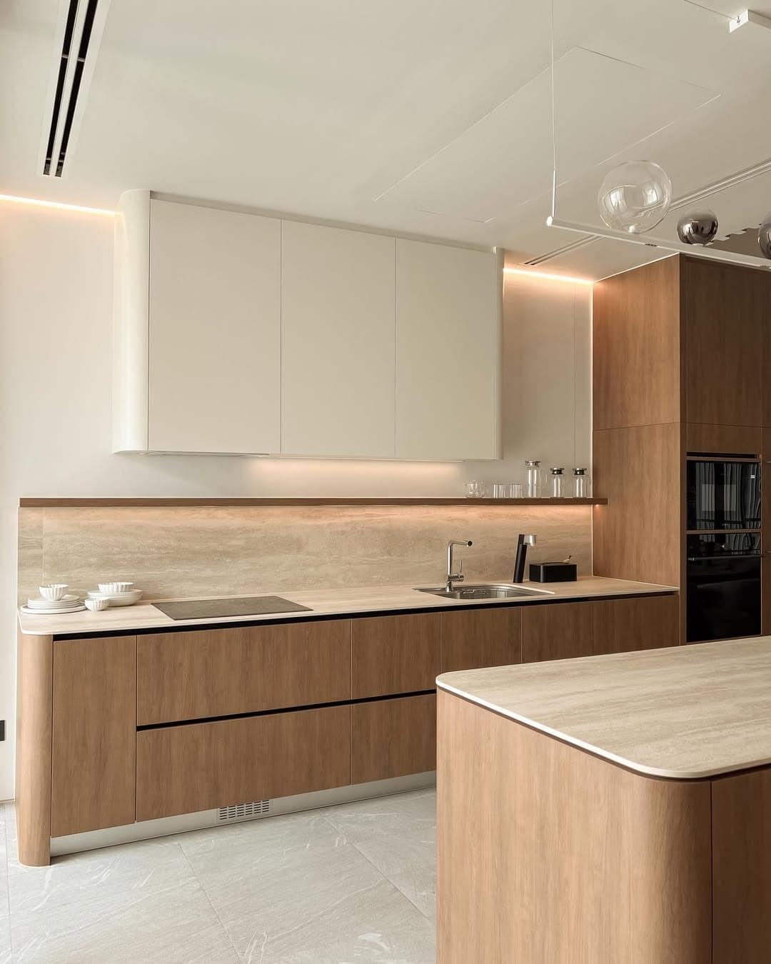 17. Light Oak and White Minimalist Kitchen - light color kitchen ideas