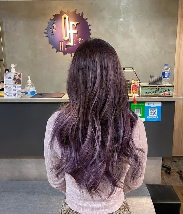 3. Dark Ash Violet Balayage Waves - Ash Violet Hair Color