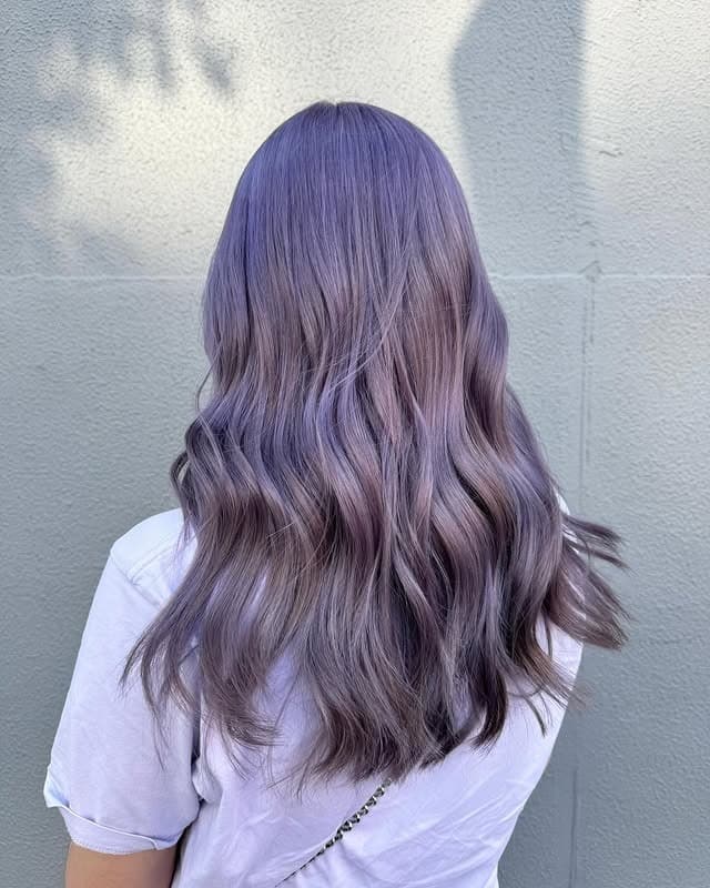 4. Smoky Ash Violet Hair with Loose Waves - Ash Violet Hair Color