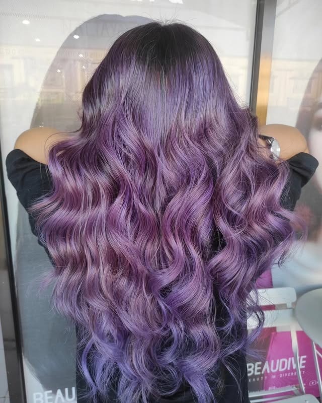 14. Voluminous Curly Ash Violet Hair - Ash Violet Hair Color