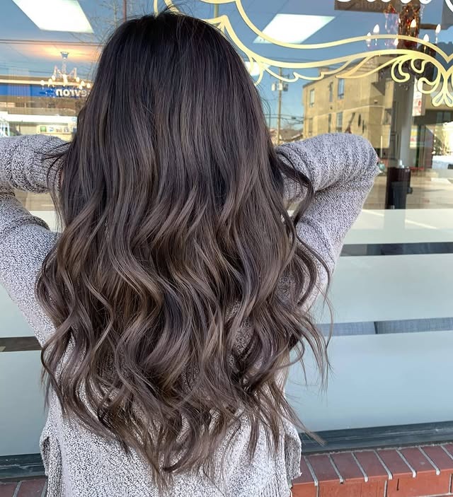 12. Cool Ash Brown Hair Color with Loose Beach Waves - Cool Ash Brown Hair Color