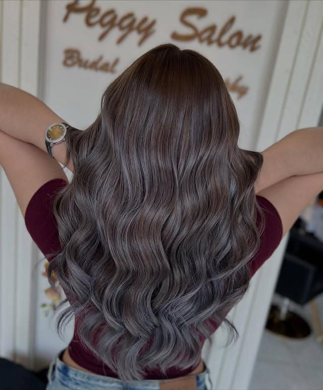 14. Smoky Cool Ash Brown Hair Color with Soft Curls - Cool Ash Brown Hair Color
