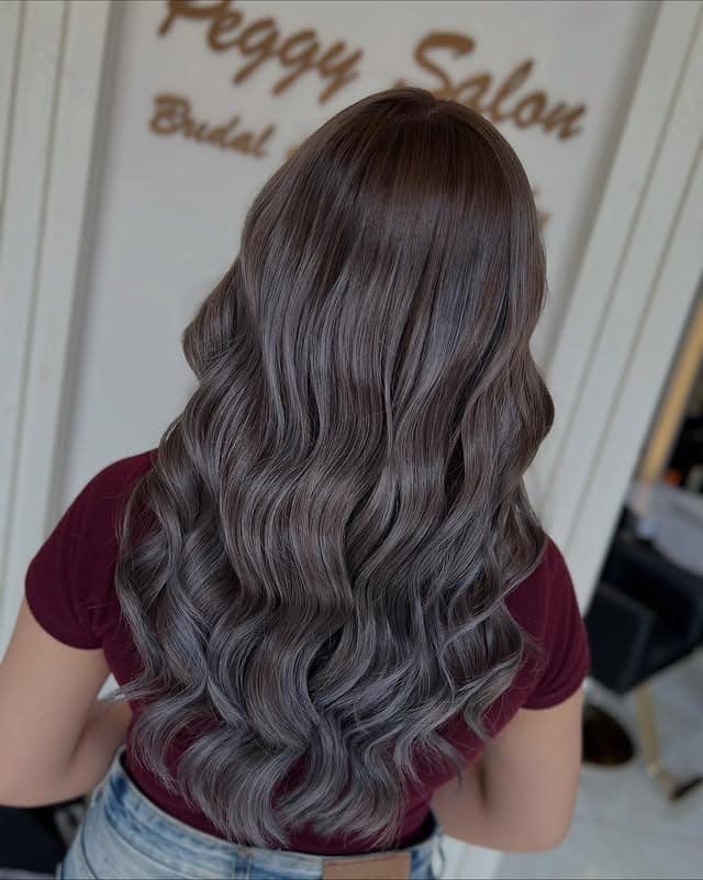 19. Dimensional Cool Ash Brown Hair Color with Long Curls - Cool Ash Brown Hair Color