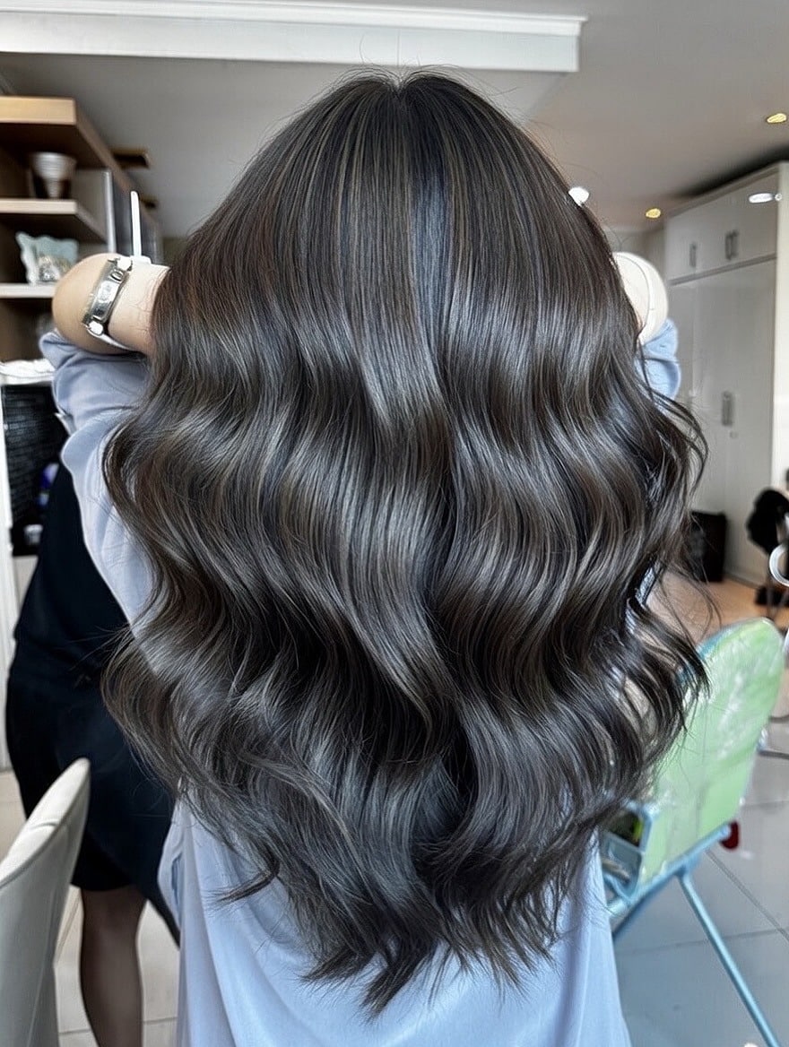20. Dark Cool Ash Brown Hair Color with Glossy Waves - Cool Ash Brown Hair Color