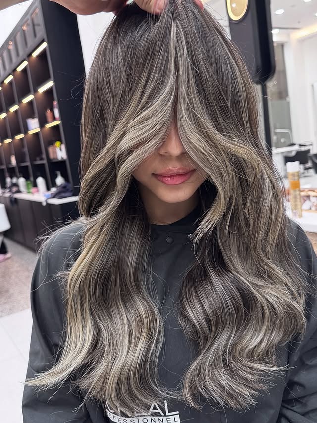 22. Cool Ash Brown Hair Color with Face-Framing Money Piece - Cool Ash Brown Hair Color