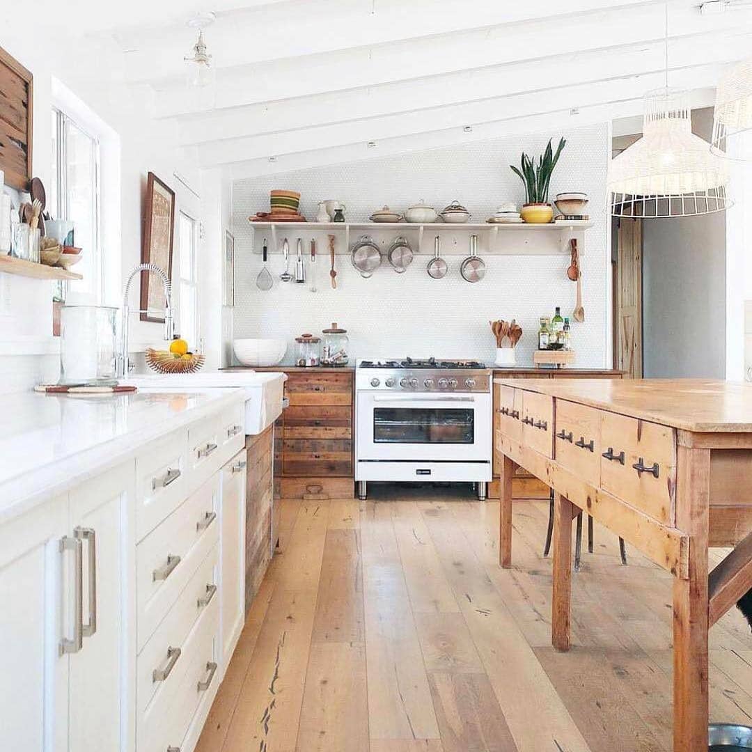 5. Rustic White and Natural Wood Narrow Kitchen - narrow kitchen ideas