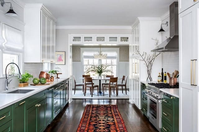 11. Forest Green and White Narrow Kitchen Ideas - narrow kitchen ideas