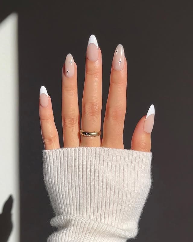 1. Classic White French Almond Nails - trendy simple nail ideas