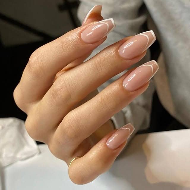 5. Double Line French Coffin Nails - trendy simple nail ideas