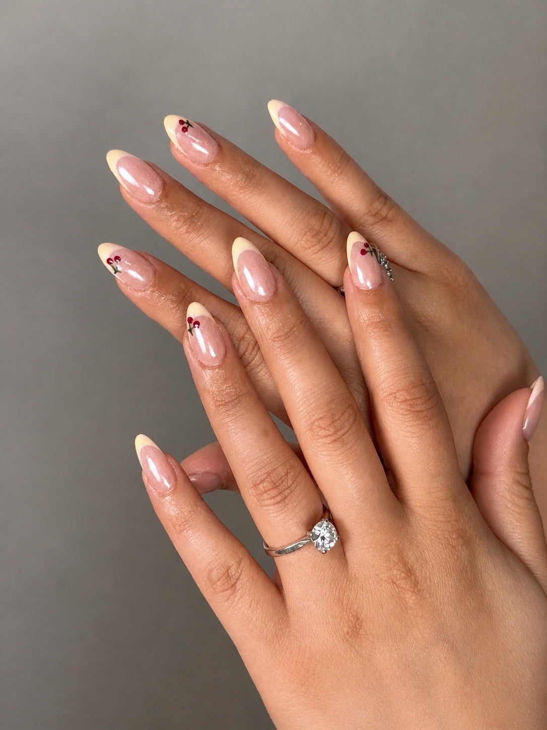 8. Cherry French Almond Nails - trendy simple nail ideas