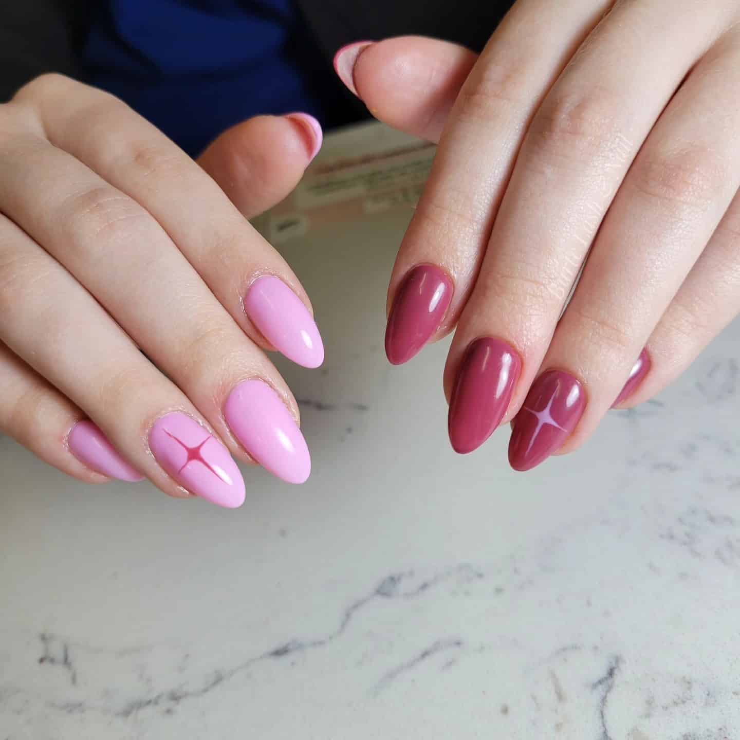 9. Glossy Pink and Berry Almond Nails - trendy simple nail ideas