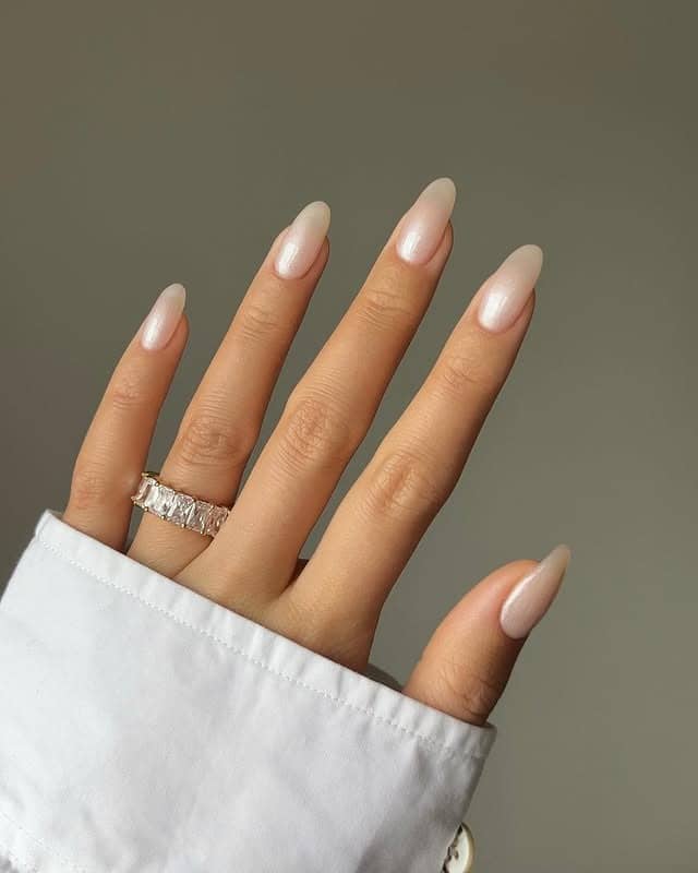 12. Pearly Milky White Almond Nails - trendy simple nail ideas