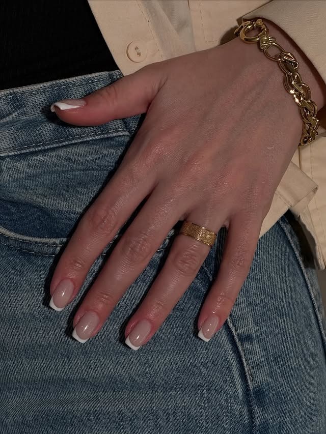 13. Classic White French Square Nails - trendy simple nail ideas