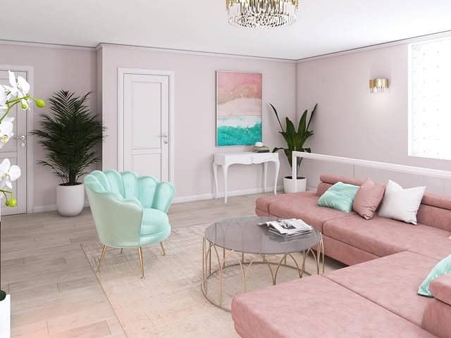 2. Pastel Living Room Ideas with Dusty Pink and Mint Accents - pastel living room ideas